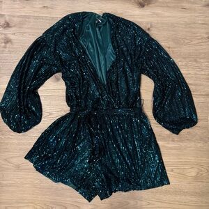 Sparkling Teal Sequin Romper
